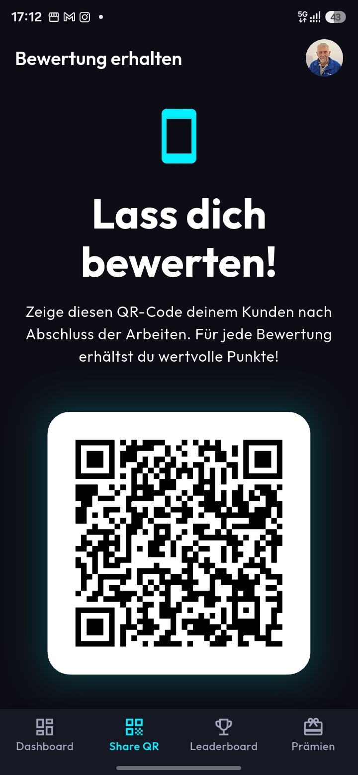 SterneSammler App: Persönlicher QR-Code zum Einscannen von Kundenbewertungen